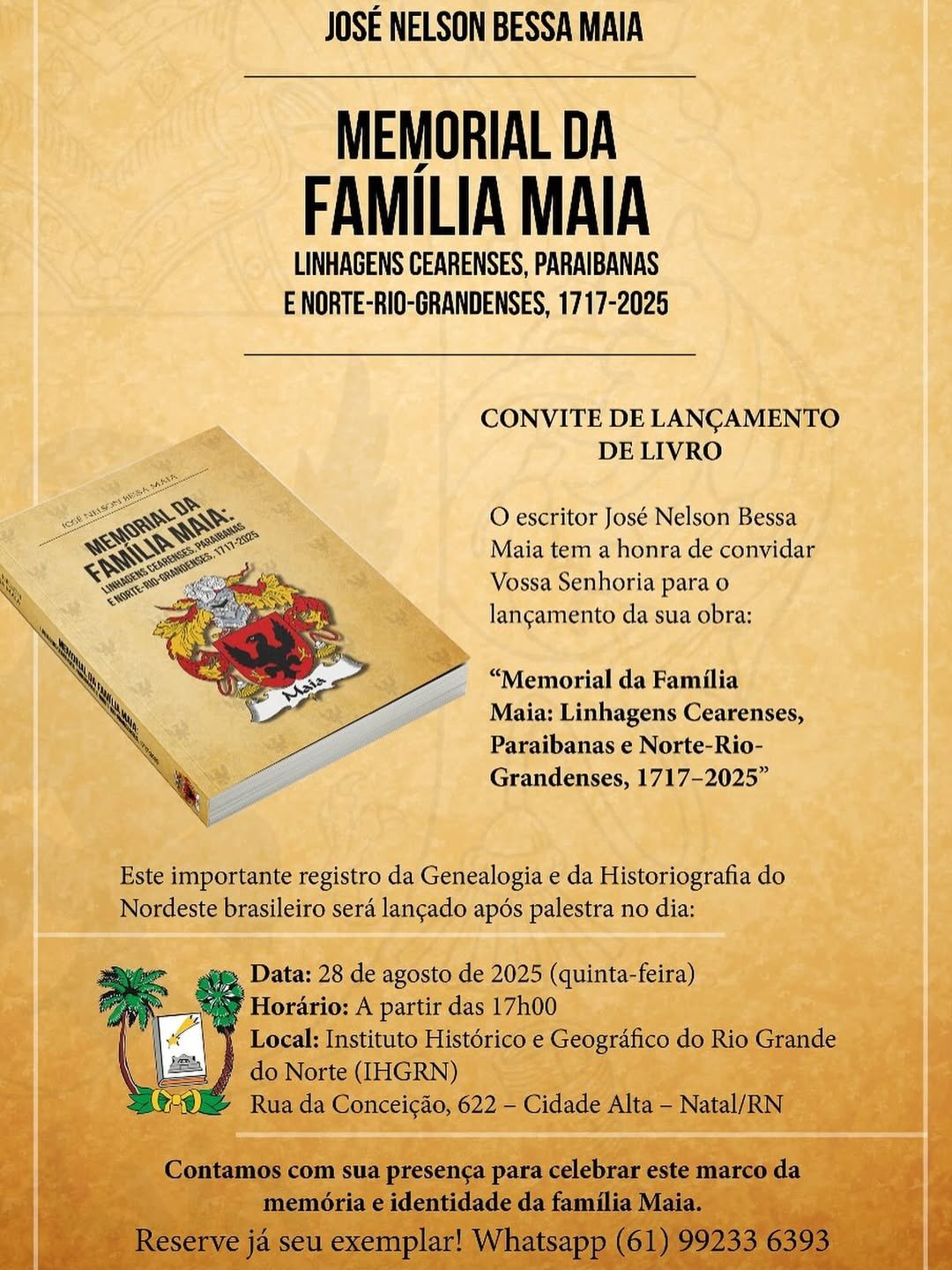 Leia mais sobre o artigo NATAL: Nelson Bessa lança livro na Quinta Cultural (28) sobre história da família Maia