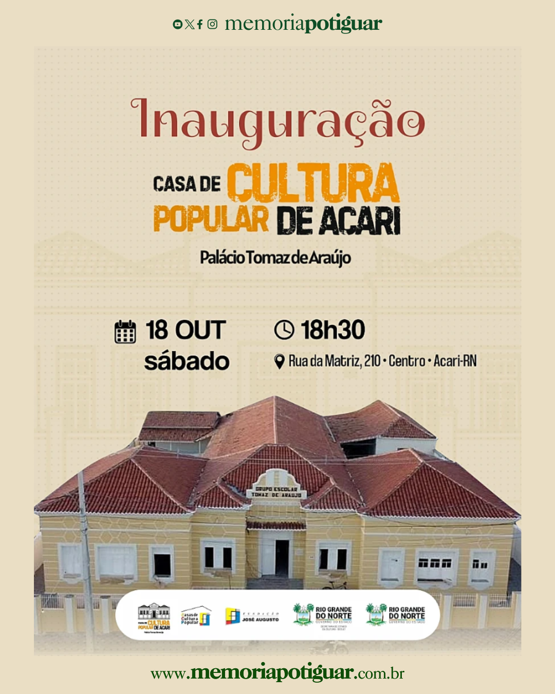 No momento, você está visualizando CULTURA: Casa de Cultura Popular de Acari – Palácio Tomaz de Araújo, será inaugurada no próximo sábado (18)